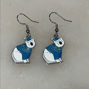 Charming Polar Bear Earrings with Blue Accents